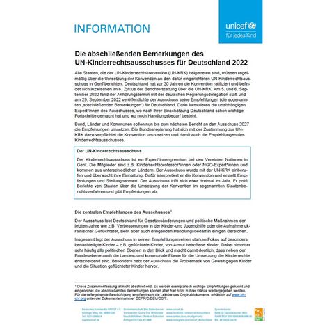 UN-Kinderrechtsausschuss: Empfehlungen an Deutschland